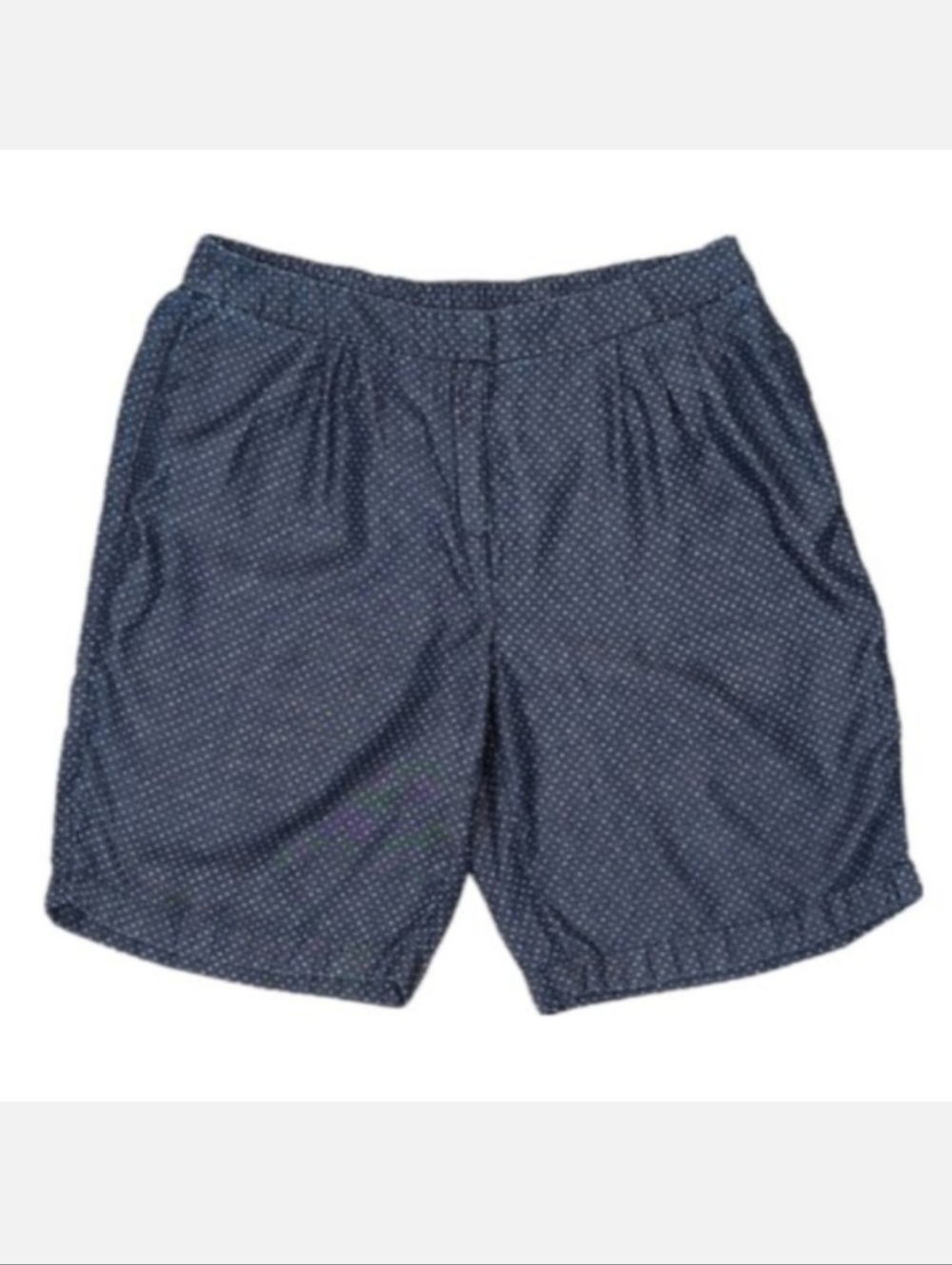 Chicos Polka Dot Lyocell Shorts Navy Lightweight Pleated Elastic Waist Bermuda